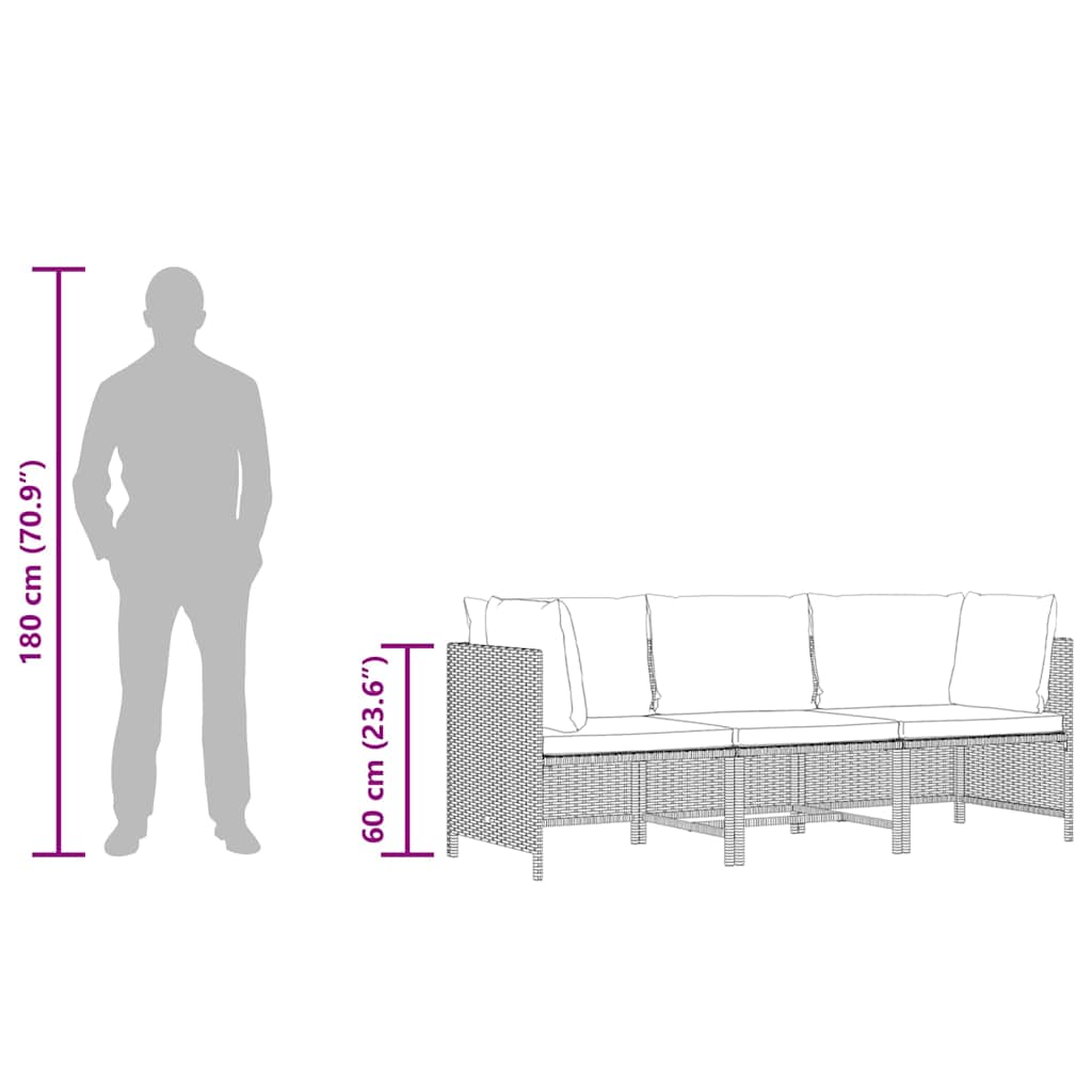 3 személyes szürke polyrattan kerti kanapé párnákkal 11