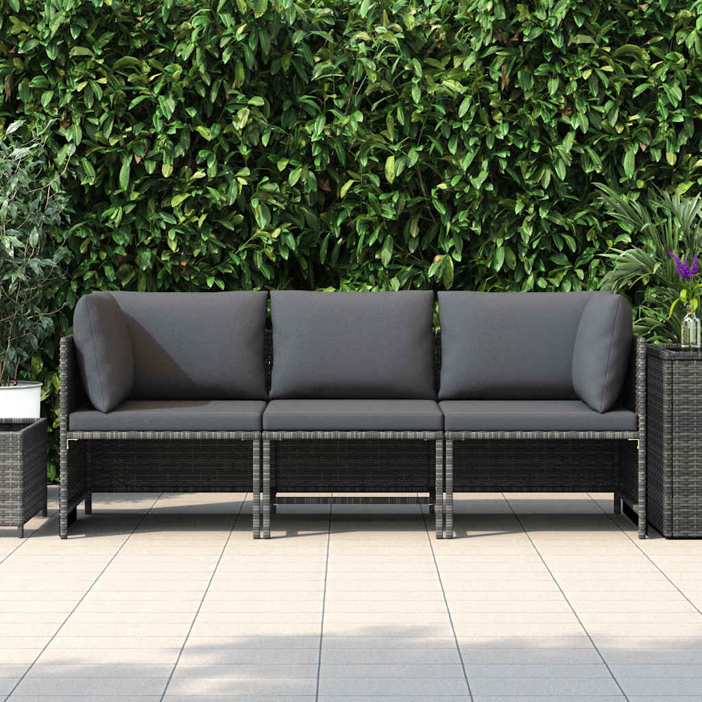 3 személyes szürke polyrattan kerti kanapé párnákkal 3