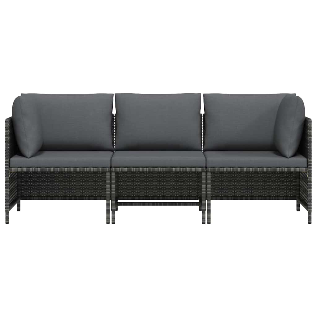 3 személyes szürke polyrattan kerti kanapé párnákkal 4