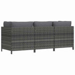 3 személyes szürke polyrattan kerti kanapé párnákkal 6