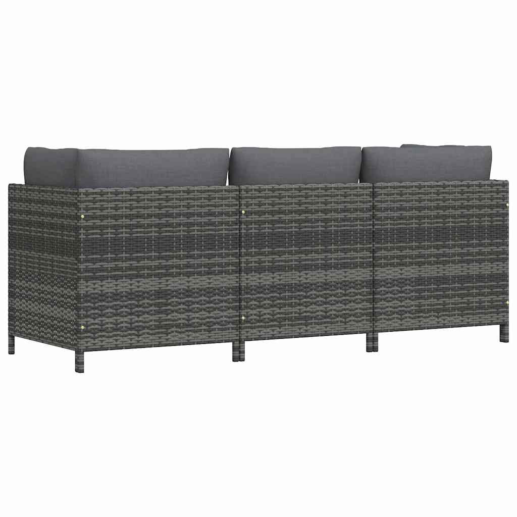 3 személyes szürke polyrattan kerti kanapé párnákkal 6