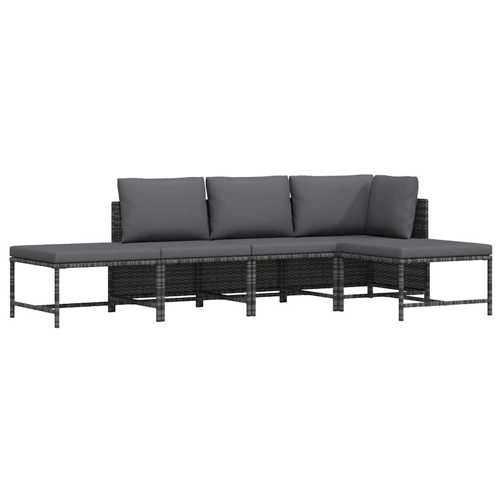 5 részes szürke polyrattan kerti ülőgarnitúra párnákkal