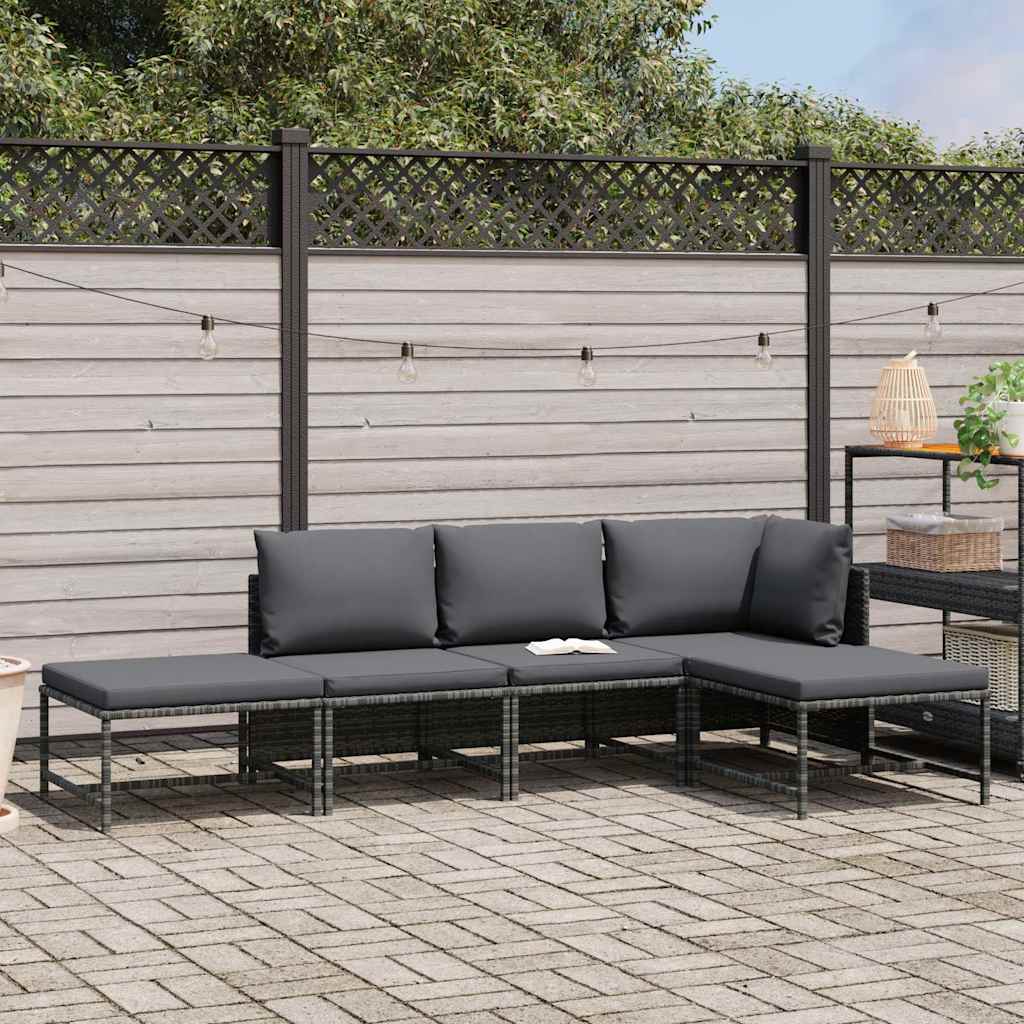 5 részes szürke polyrattan kerti ülőgarnitúra párnákkal 2