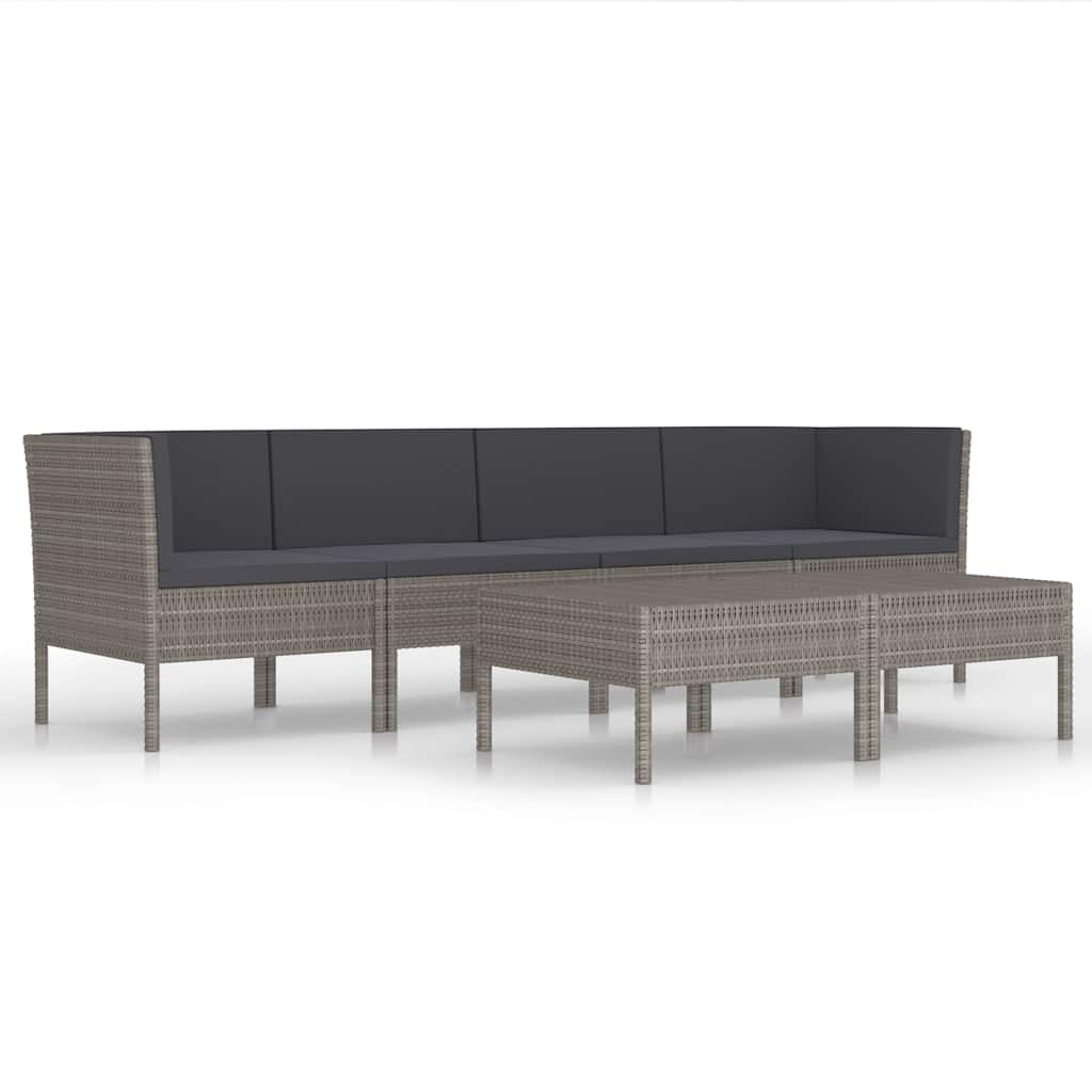6 részes szürke polyrattan kerti bútorszett párnákkal 2