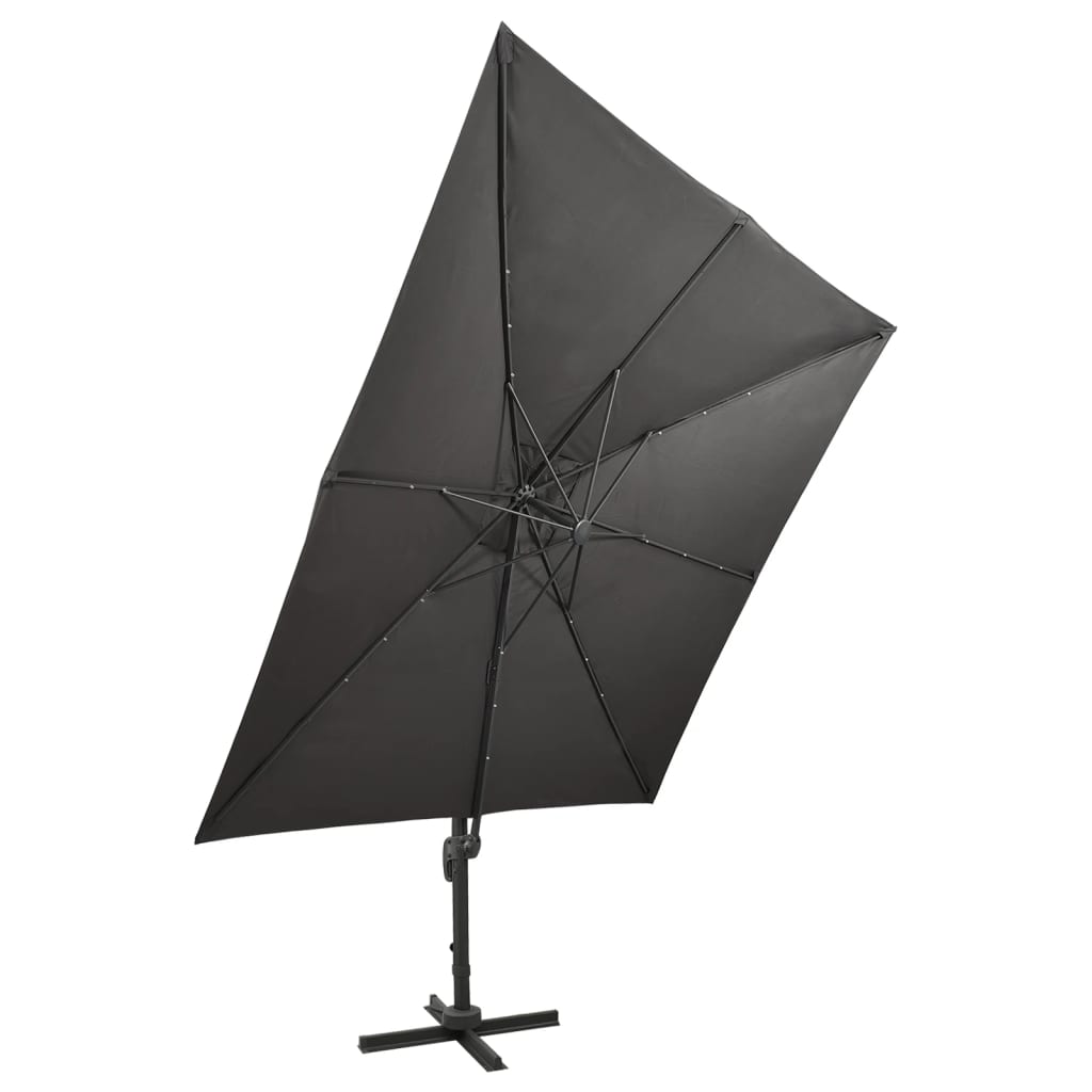 Antracitszürke konzolos napernyő rúddal és LED-fényekkel 300 cm 4