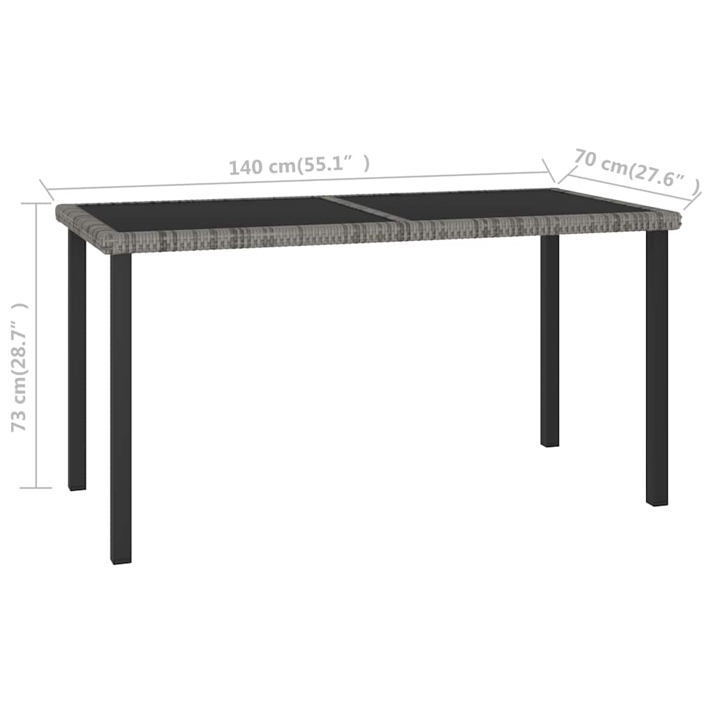 Szürke polyrattan kerti étkezőasztal 140 x 70 x 73 cm 5
