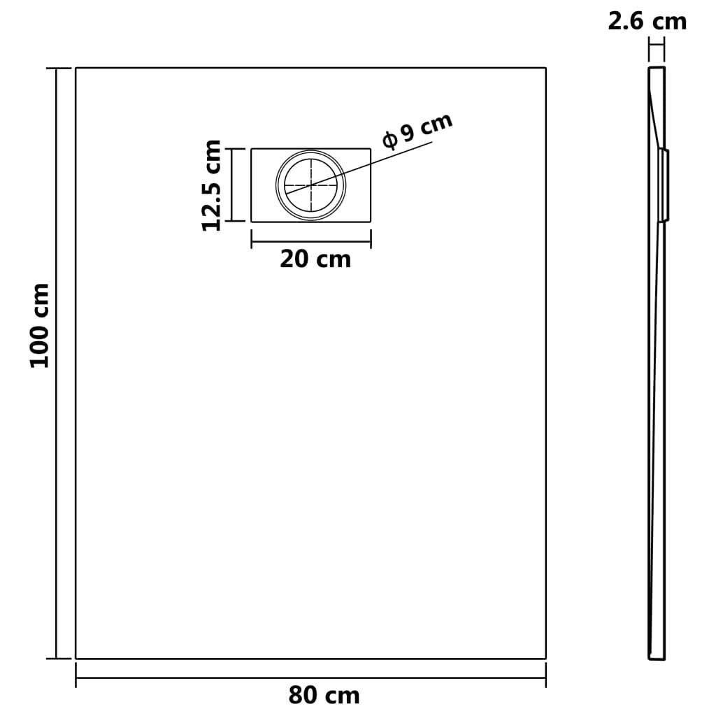 Szürke SMC zuhanytálca 100 x 80 cm 8