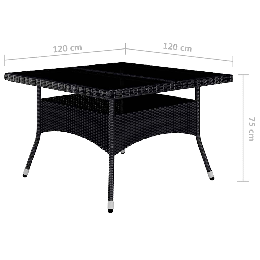 9 részes fekete polyrattan és akácfa kerti étkezőgarnitúra 12