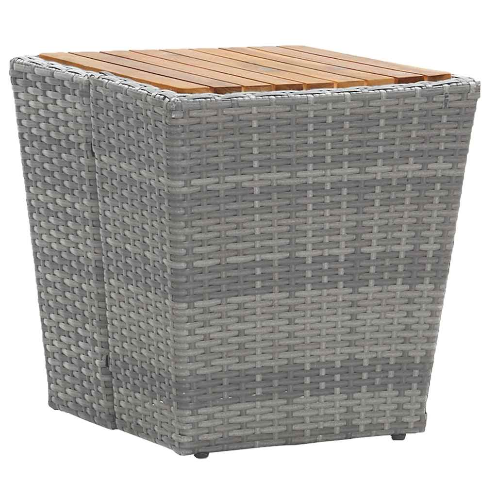 5 részes szürke polyrattan és tömör akácfa kerti bisztrószett 7