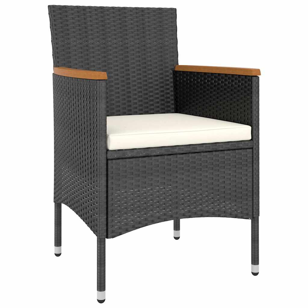 5 részes fekete polyrattan és edzett üveg kerti bisztrószett 3