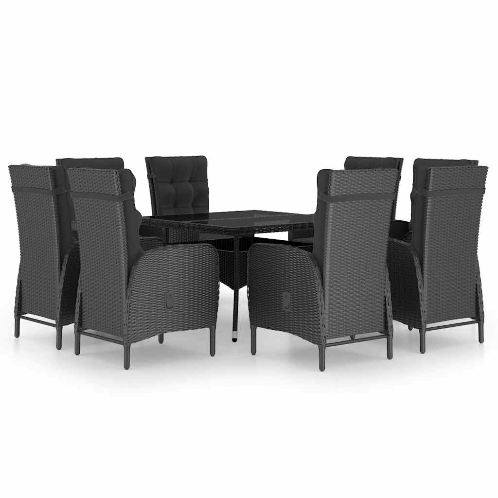 9 részes fekete polyrattan és üveg kerti étkezőgarnitúra 2