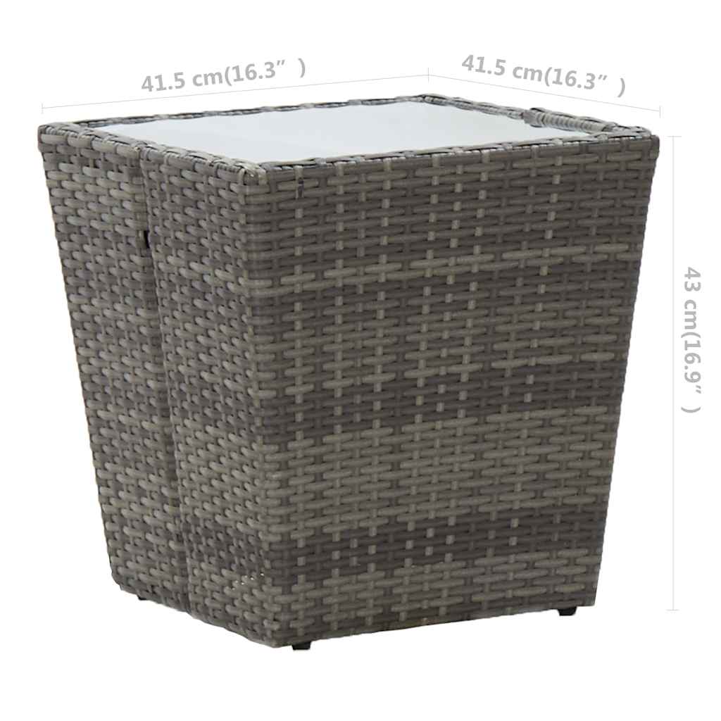 3 részes szürke polyrattan és üveg kerti bisztrószett 14