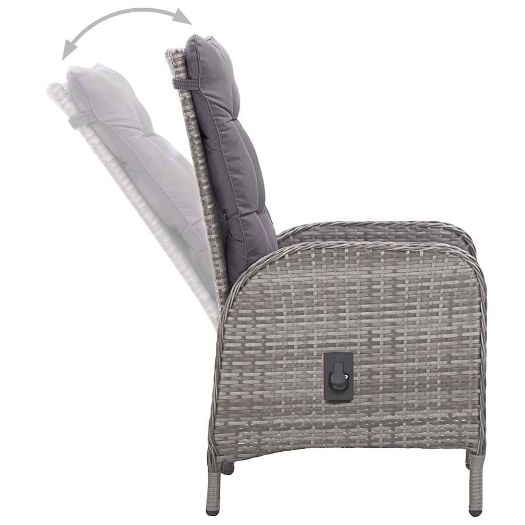 3 részes szürke polyrattan és üveg kerti bisztrószett 6