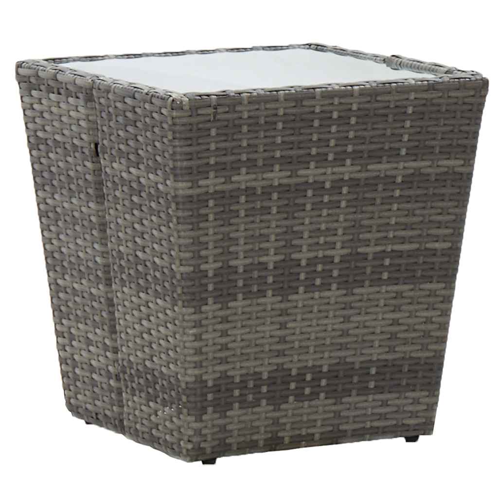 3 részes szürke polyrattan és üveg kerti bisztrószett 9