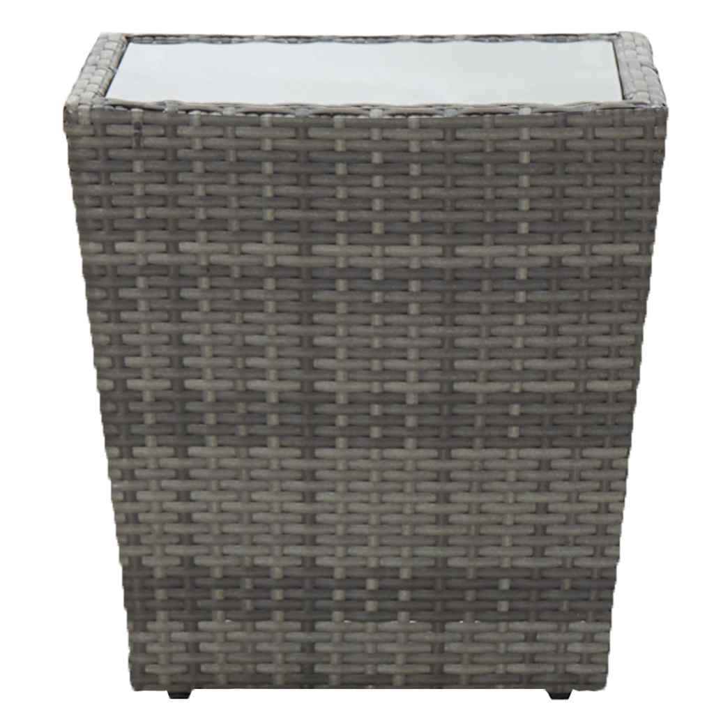 3 részes szürke polyrattan és üveg kerti bisztrószett 10