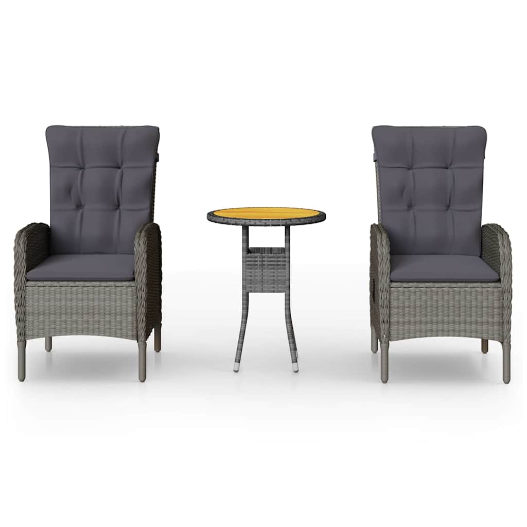 3 részes szürke polyrattan kerti bisztrószett 2