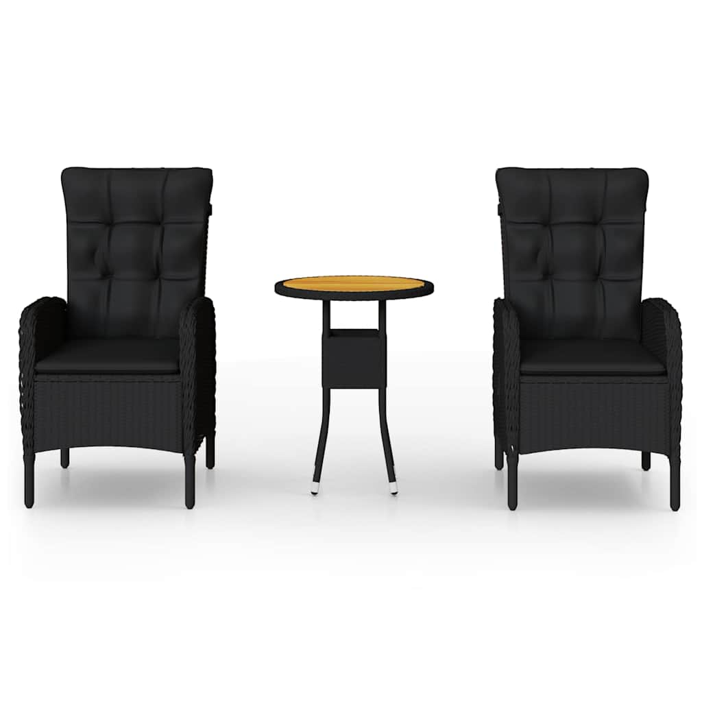 3 részes fekete polyrattan kerti bisztrószett 2