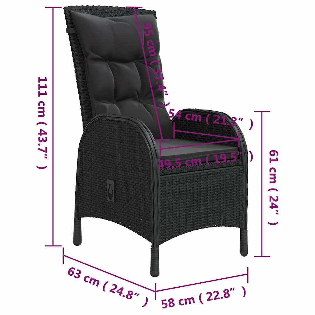 3 részes fekete polyrattan kerti bisztrószett 8