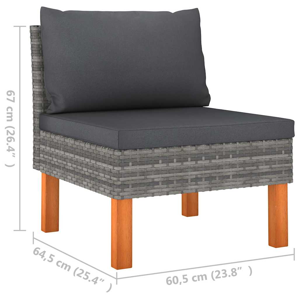 2 db polyrattan és tömör eukaliptuszfa középső kanapé 9