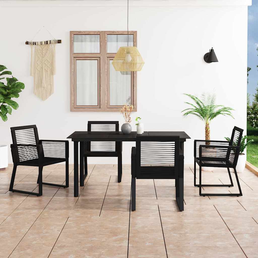 5 részes fekete PVC rattan kültéri étkezőgarnitúra