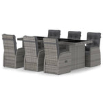 7 részes szürke polyrattan kültéri étkezőgarnitúra párnákkal 2