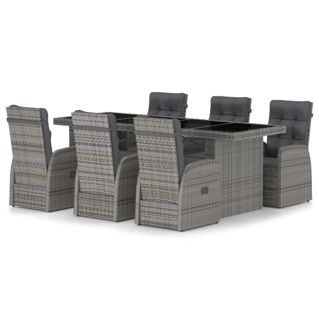 7 részes szürke polyrattan kültéri étkezőgarnitúra párnákkal 2