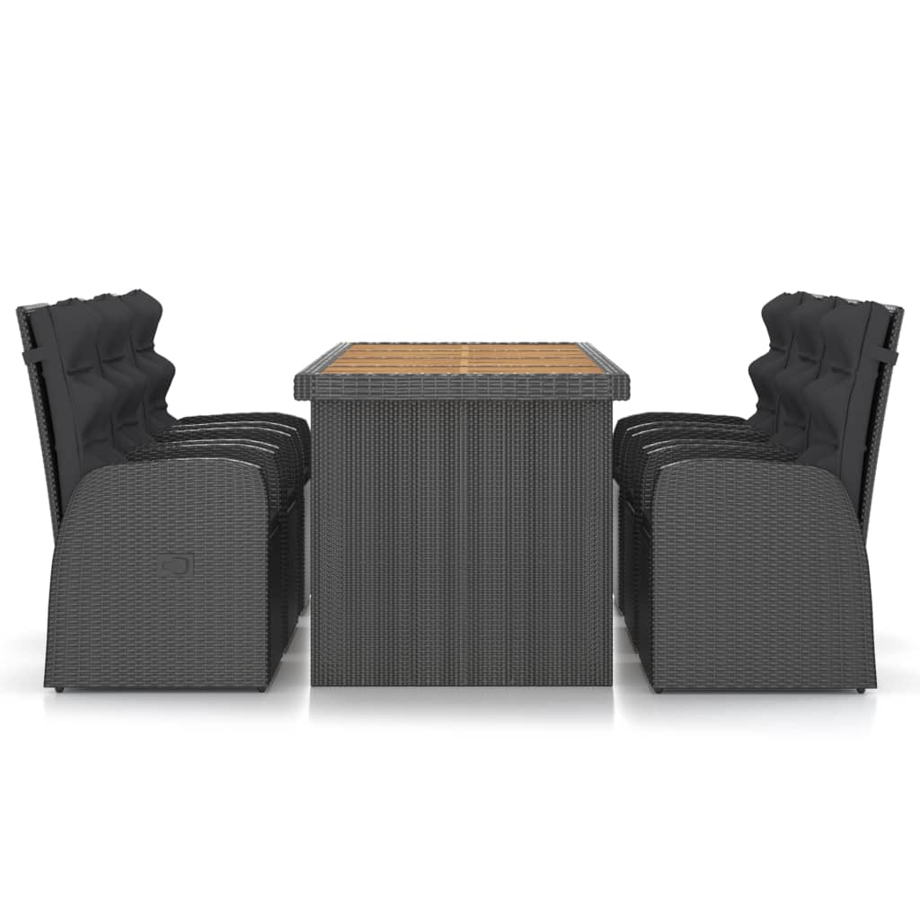 7 részes fekete polyrattan kültéri étkezőszett párnákkal 3