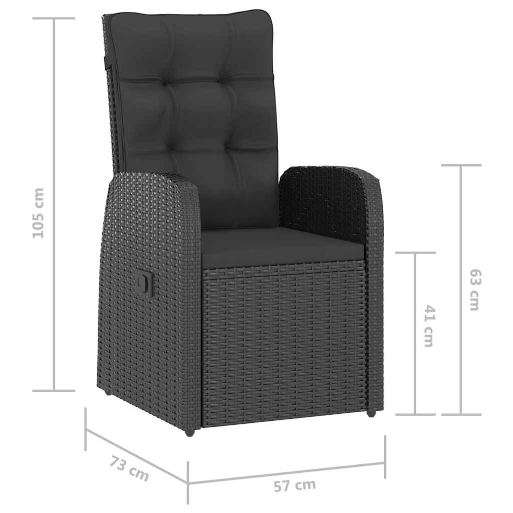 7 részes fekete polyrattan kültéri étkezőszett párnákkal 14