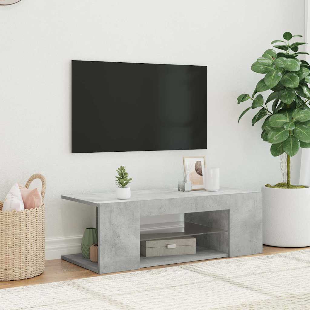 Betonszürke TV-szekrény LED lámpákkal 90 x 39 x 30 cm