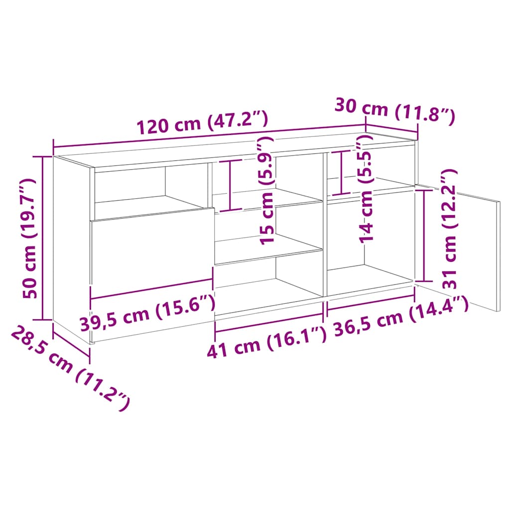 Fehér TV-szekrény LED lámpákkal 120 x 30 x 50 cm 19