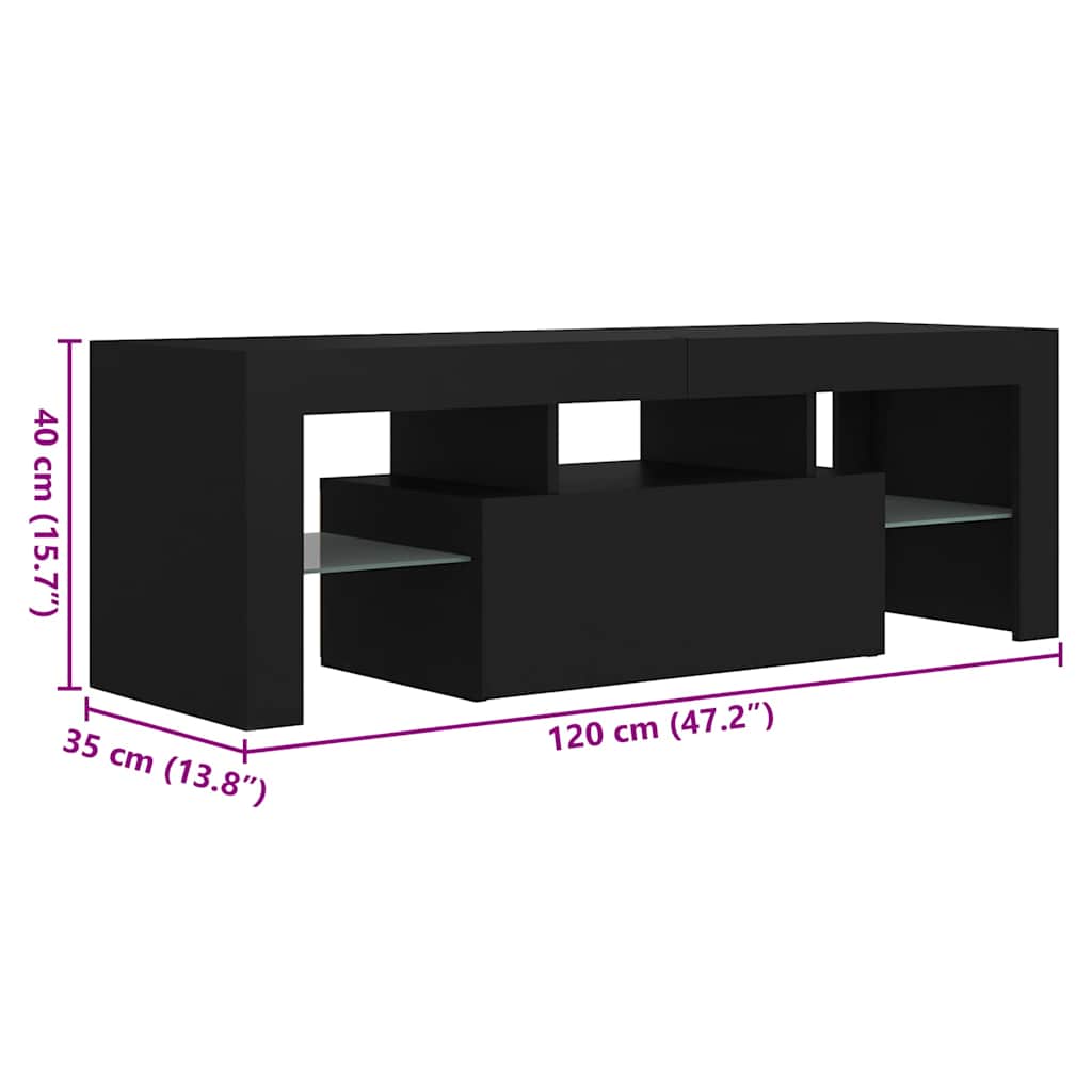 Fekete TV-szekrény LED-világítással 120 x 35 x 40 cm 17