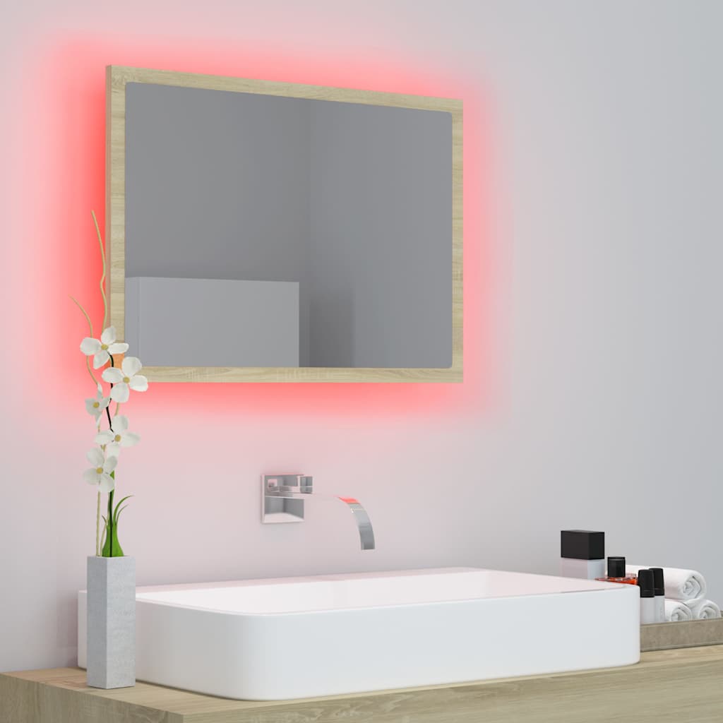 Sonoma tölgy akril LED-es fürdőszobai tükör 60x8,5x37 cm 12