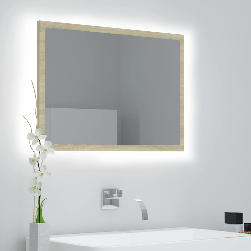Sonoma tölgy akril LED-es fürdőszobai tükör 60x8,5x37 cm 9