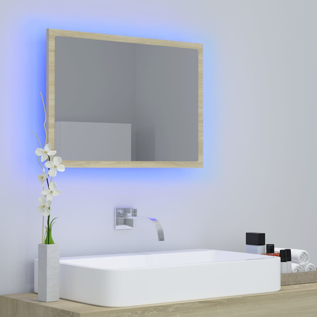 Sonoma tölgy akril LED-es fürdőszobai tükör 60x8,5x37 cm 10