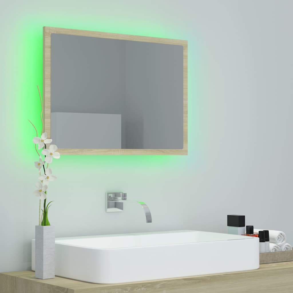 Sonoma tölgy akril LED-es fürdőszobai tükör 60x8,5x37 cm 11