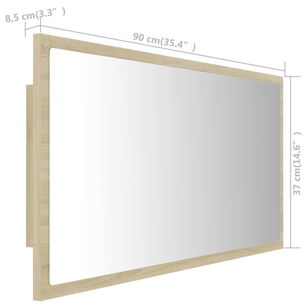 Sonoma tölgy akril LED-es fürdőszobai tükör 90x8,5x37 cm 12