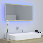 Sonoma tölgy akril LED-es fürdőszobai tükör 90x8,5x37 cm 10
