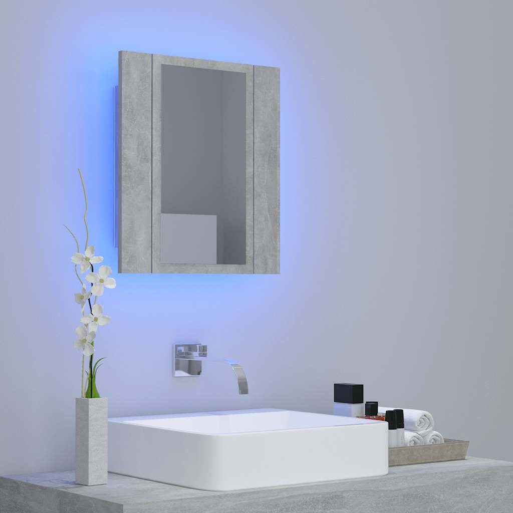 Betonszürke akril LED-es tükrös fürdőszobaszekrény 40x12x45 cm 3