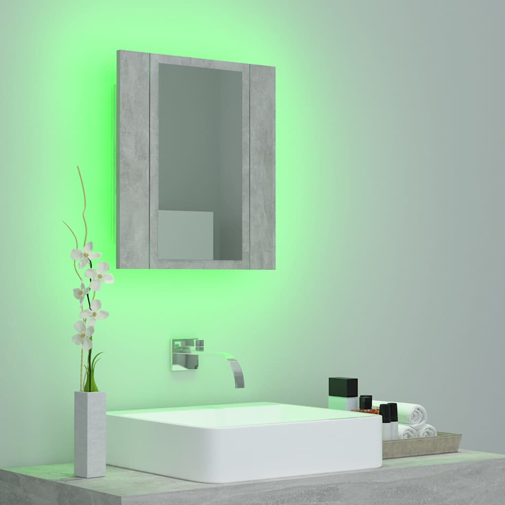 Betonszürke akril LED-es tükrös fürdőszobaszekrény 40x12x45 cm 4
