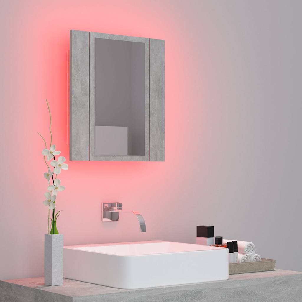 Betonszürke akril LED-es tükrös fürdőszobaszekrény 40x12x45 cm 5