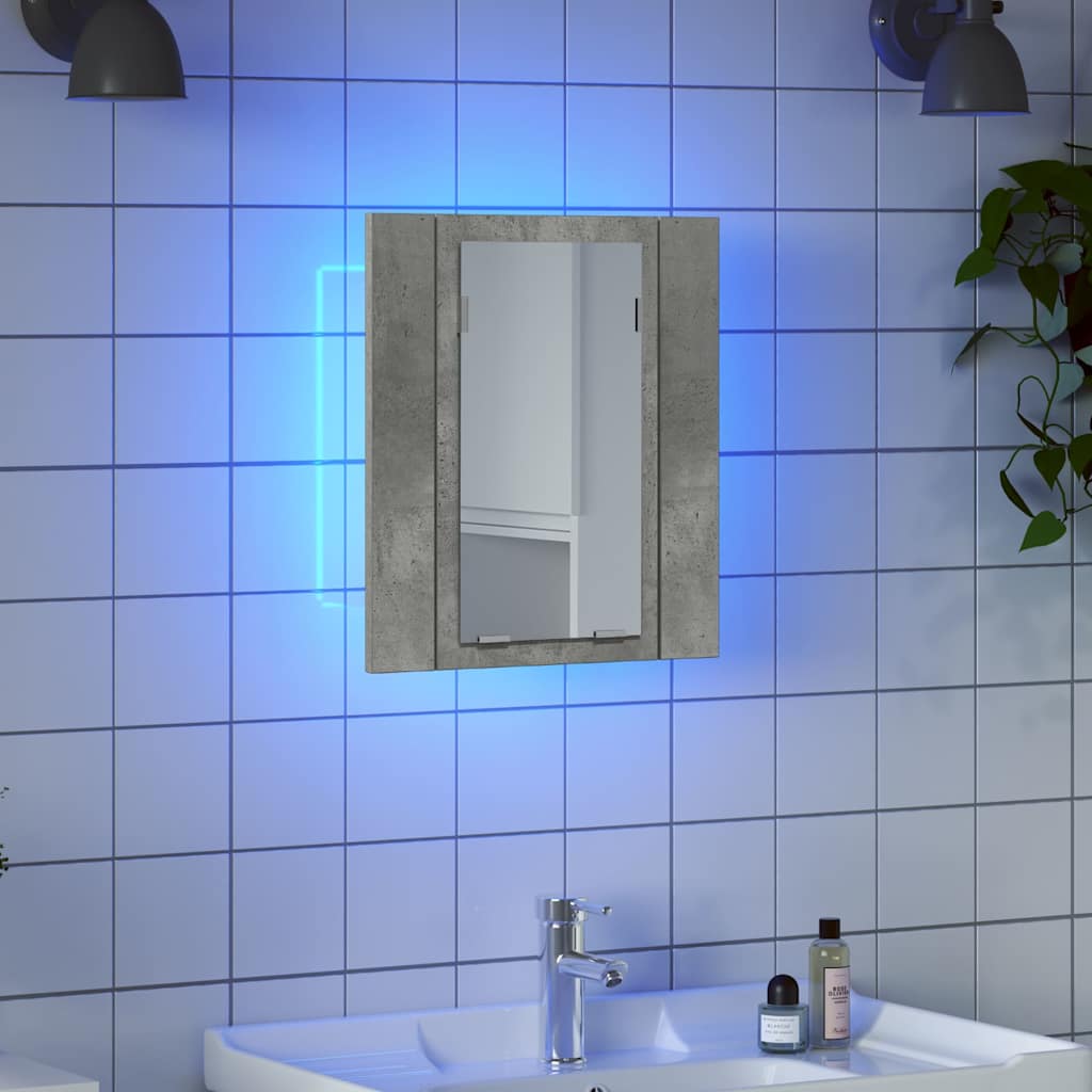 Betonszürke akril LED-es tükrös fürdőszobaszekrény 40x12x45 cm 6