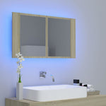 Tölgyszínű akril LED-es tükrös fürdőszobaszekrény 80x12x45 cm 3
