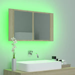 Tölgyszínű akril LED-es tükrös fürdőszobaszekrény 80x12x45 cm 5