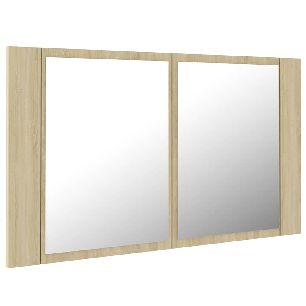 Tölgyszínű akril LED-es tükrös fürdőszobaszekrény 80x12x45 cm 8