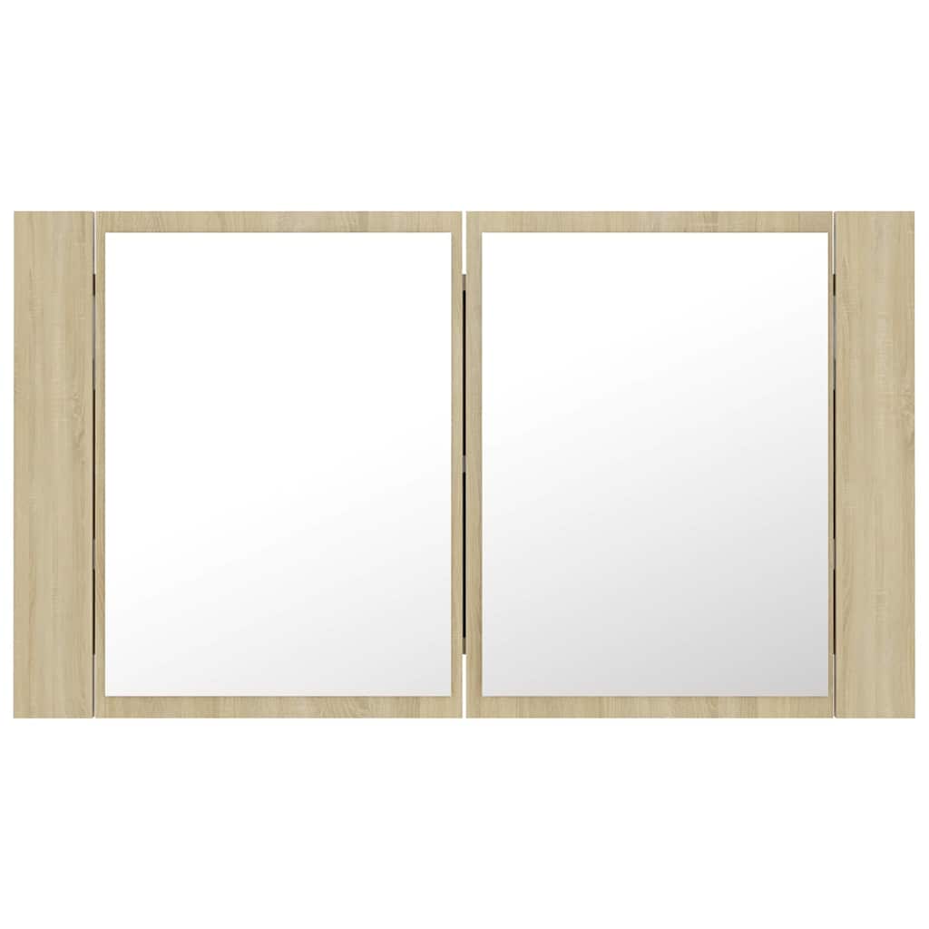 Tölgyszínű akril LED-es tükrös fürdőszobaszekrény 80x12x45 cm 9