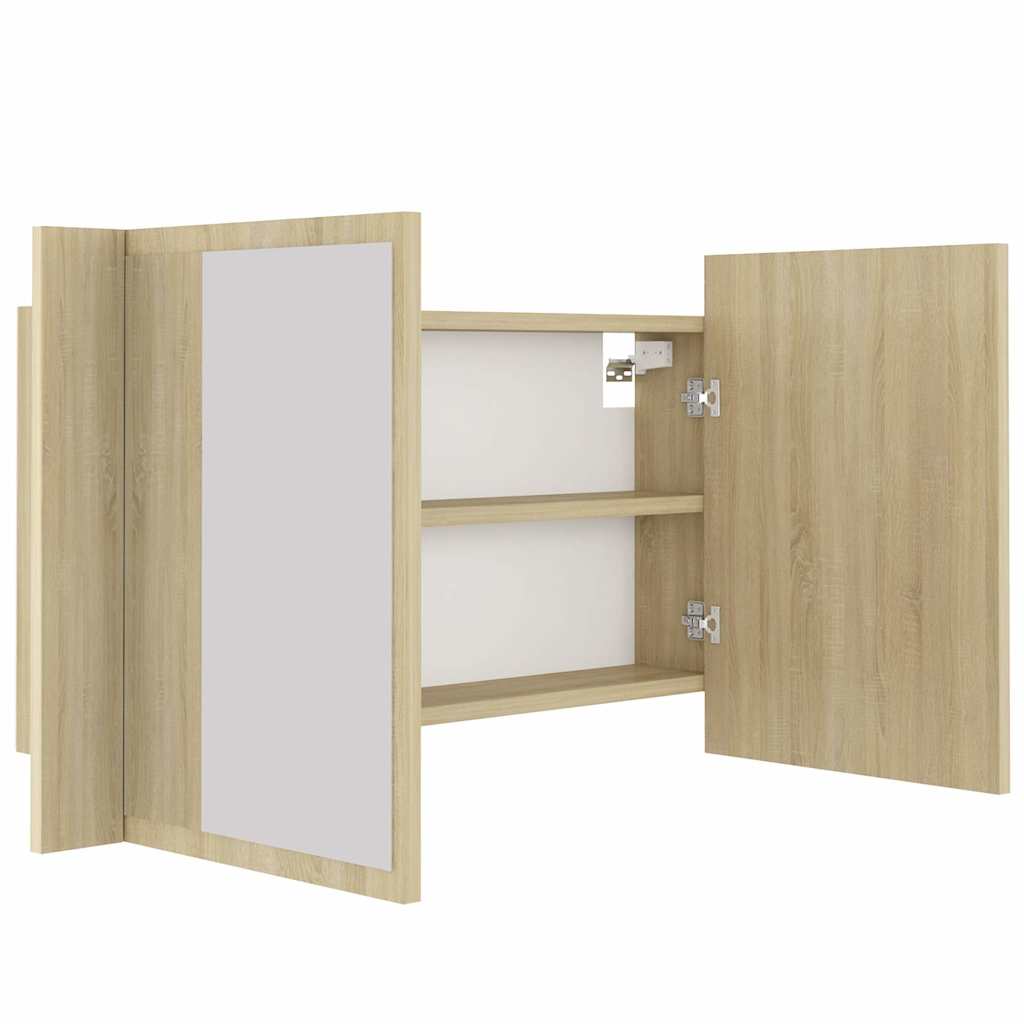 Tölgyszínű akril LED-es tükrös fürdőszobaszekrény 80x12x45 cm 11