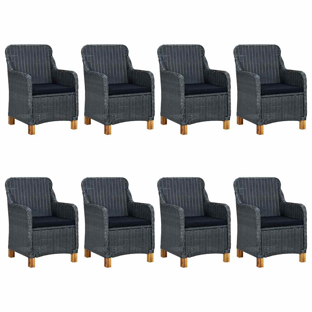 9 részes sötétszürke polyrattan kültéri étkezőszett párnákkal 2