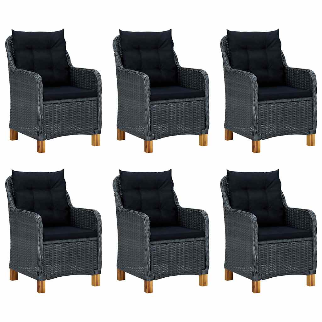 9 részes sötétszürke polyrattan kültéri étkezőszett párnákkal 8
