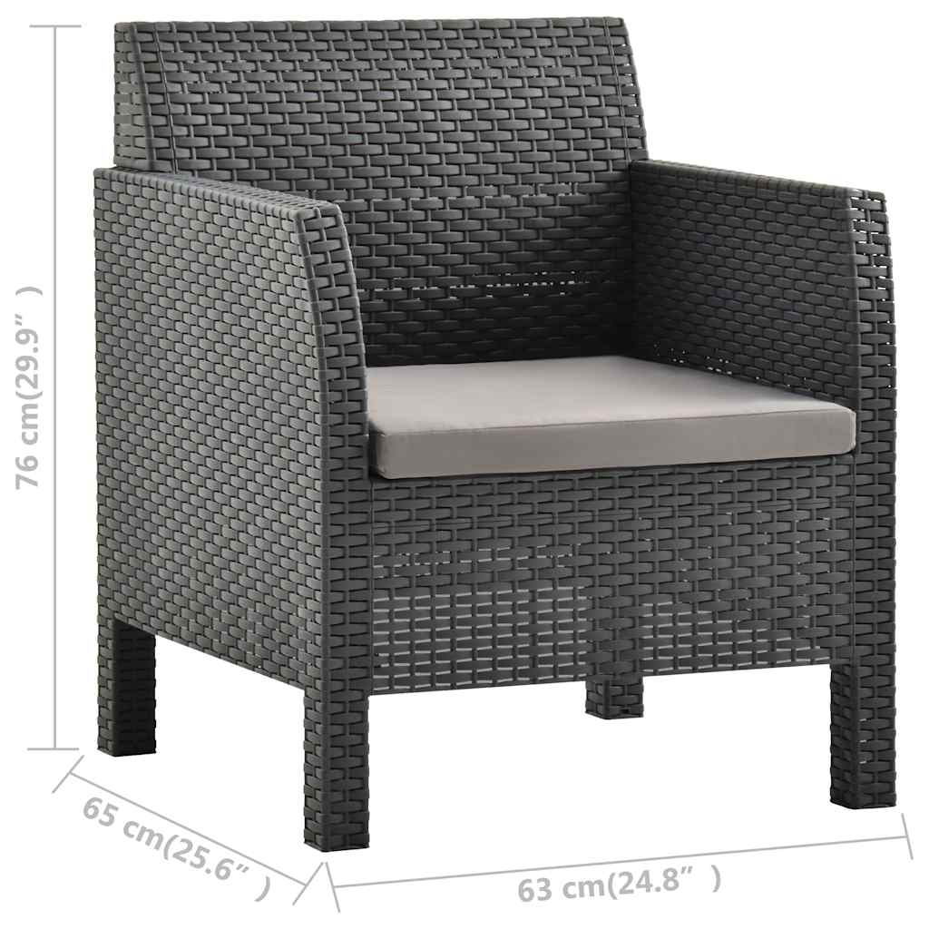 2 részes antracitszürke PP rattan kerti pihenőszett párnával 8