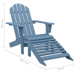 Kék tömör fenyőfa kerti Adirondack szék zsámollyal 8